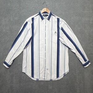 VTG Polo Ralph Lauren RL92 Shirt Men M Button Up White Blue Stripes Heavy Cotton
